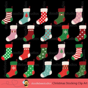 Christmas Stocking Clipart, Christmas Stockings Clipart, Christmas Socks Clip Art, Digital Christmas Stockings,Patterned Christmas Stockings