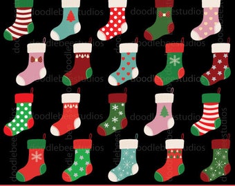 Christmas Stocking Clipart, Christmas Stockings Clipart, Christmas Socks Clip Art, Digital Christmas Stockings,Patterned Christmas Stockings