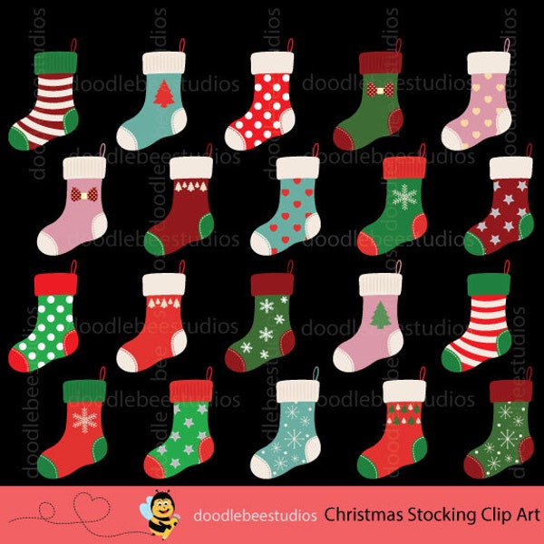 Christmas Stocking Clipart, Christmas Stockings Clipart, Christmas Socks Clip Art, Digital Christmas Stockings,Patterned Christmas Stockings