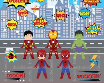 Boy SuperHeroes Clipart, Superhero Clip Art, Spiderman Clipart, The Hulk Clip Art, Superheo Clipart, Ironman Clip Art, Superhero Words