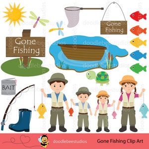 Fishing Clipart, Gone Fishing Clipart, Gone Fishin Clipart, Fishing Clip Art, Fisherman Clipart, Family Fishing Clipart, Fishing Rod Clipart