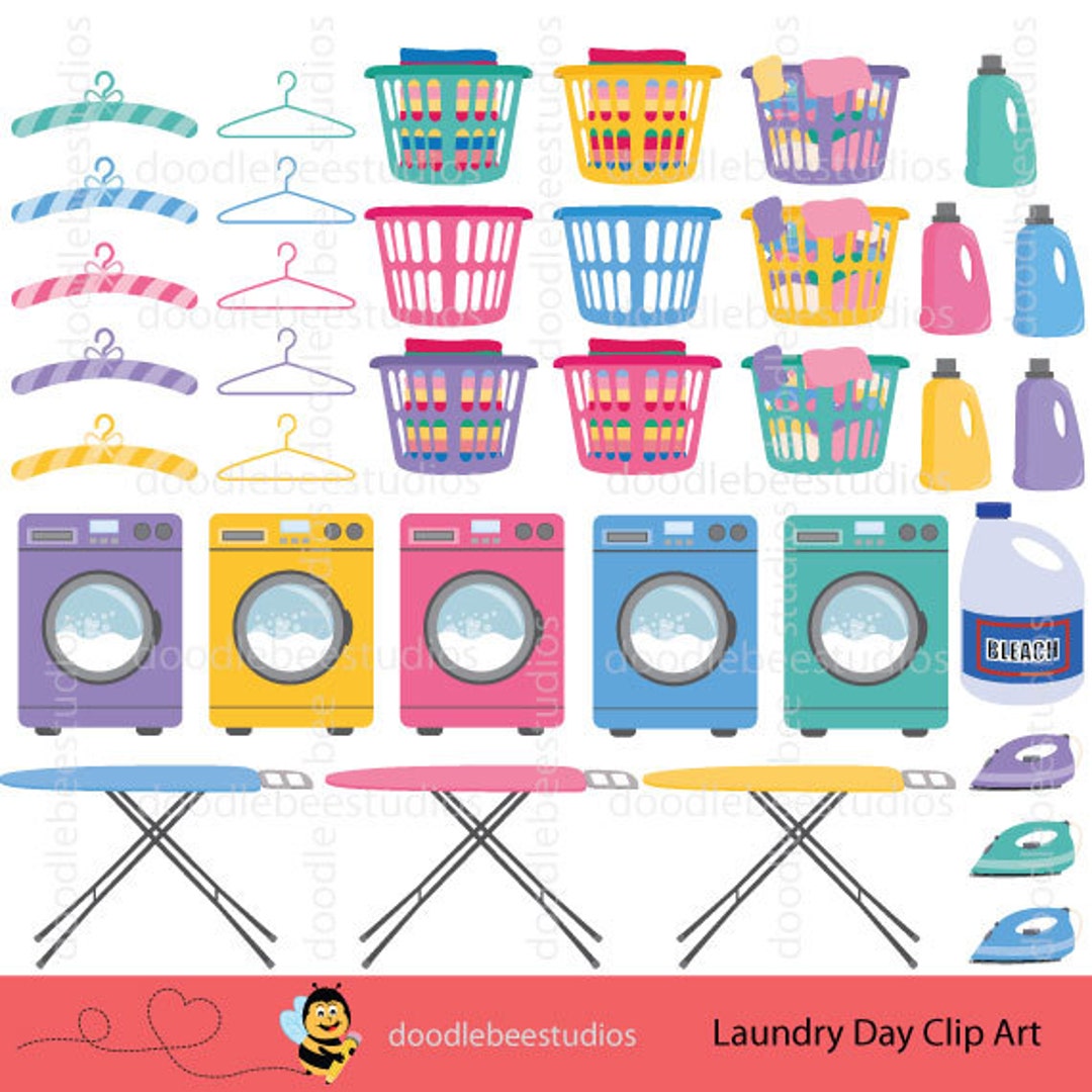 Laundry Day Clipart, Laundry Clip Art, Washing Machine Clipart, Iron