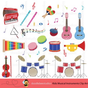 Colorful Musical Instruments Clipart, Kids Musical Instruments Clip Art, Kids Music Instruments, Music Clipart, Music Notes Clipart image 1