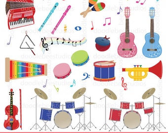 Colorful Musical Instruments Clipart, Kids Musical Instruments Clip Art, Kids Music Instruments, Music Clipart, Music Notes Clipart