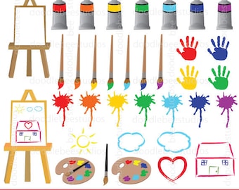 Painting Clipart, Paint Clipart, Art and Craft Clipart, Paint Splatter Clipart, Paintbrush Clipart, Kids Doodles Clipart, Paint Clip Art