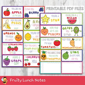 Notas de lancheira de frutas, cartões de lancheira para impressão, notas de lancheira escolar, notas de lancheira escolar, piadas fofas de lancheira, cartões temáticos de frutas
