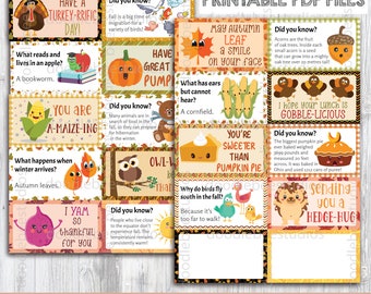 Autumn Lunch Box Notes, Printable Lunchbox Cards, Thanksgiving Lunchbox Notes, School Lunch Box Notes, Cute Lunchbox Jokes