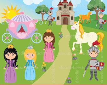Princess Clipart, Fairytale Clipart, Princess Clip Art, Knight Clip Art, Castle Clipart, Digital Carriage, Princess and Prince Clipart