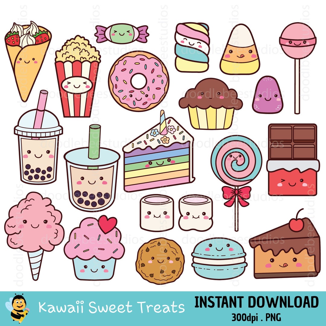 Kawaii Sweet Treats Clipart, Sweet Treats Clipart, Sweet Snacks Clip Art,  Cute Bubble Tea Clipart, Snacks Icons, Kawaii Snacks Icons 