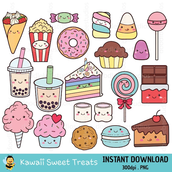 Kawaii Sweet Treats Clipart, Sweet Treats Clipart, Sweet Snacks Clip Art,  Cute Bubble Tea Clipart, Snacks Icons, Kawaii Snacks Icons 
