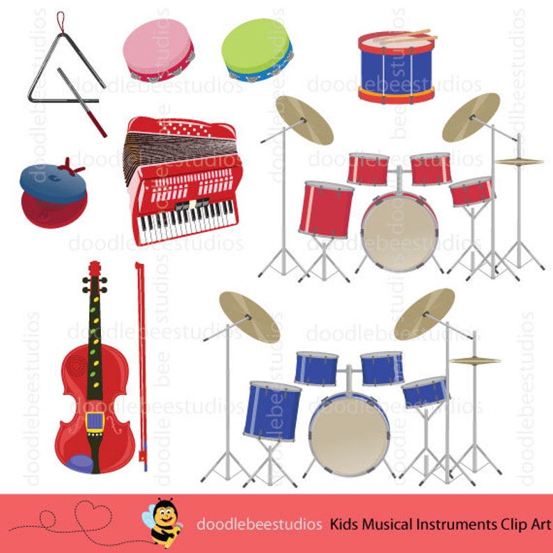 Colorful Musical Instruments Clipart, Kids Musical Instruments Clip Art, Kids Music Instruments, Music Clipart, Music Notes Clipart image 2