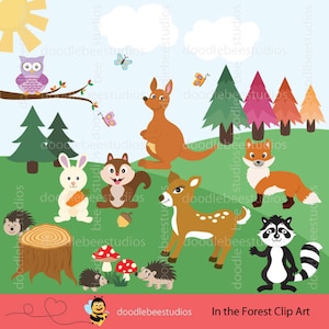 Woodlands Forest Animals Clipart, Forest Animals Clip Art, Forest Friends, Cute Woodland Animals, Animals Digital Download, Animal Clipart image 1