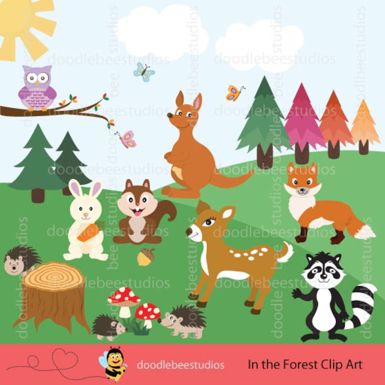 Woodlands Forest Animals Clipart, Forest Animals Clip Art, Forest Friends, Cute Woodland Animals, Animals Digital Download, Animal Clipart image 1