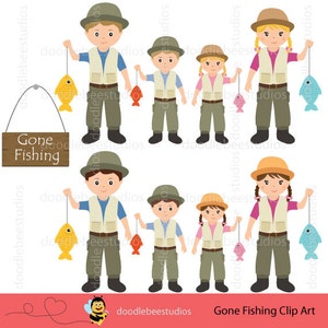 Fishing Clipart, Gone Fishing Clipart, Gone Fishin Clipart, Fishing Clip Art, Fisherman Clipart, Family Fishing Clipart, Fishing Rod Clipart image 2