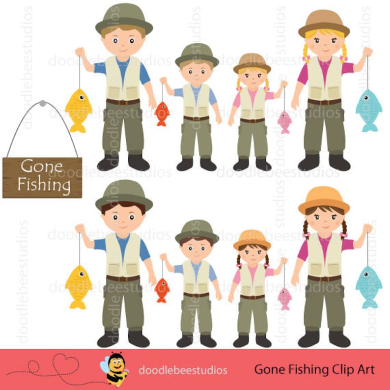Fishing Clipart, Gone Fishing Clipart, Gone Fishin Clipart, Fishing Clip Art, Fisherman Clipart, Family Fishing Clipart, Fishing Rod Clipart image 2