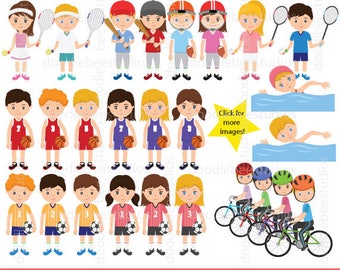 Sporty Kids Clipart, Sports Clipart, Kids Clipart, Sports Clip Art, Sporty Kids Clip Art, Basketball Clipart, Soccer Clipart