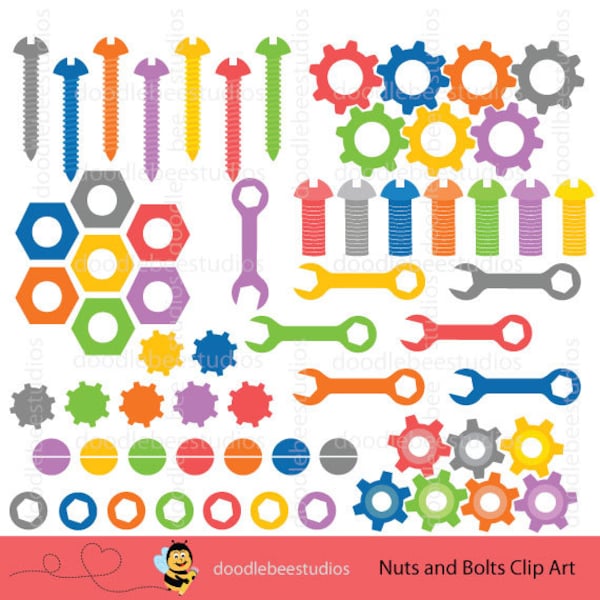 Nuts and Bolts Clipart, Nuts Bolts Clip Art, Digital Nuts and Bolts, Screws, Gears, Spanners, Robot Tools