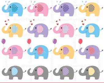 Elephant Clipart, Elephant Clip Art, Digital Elephant, Colorful Elephants Clipart, Cute Elephant Clipart, Elephant Instant Télécharger