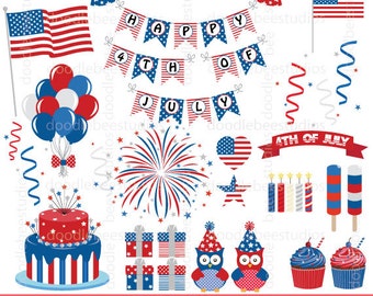 4th of July Clipart, 4th of July Clip Art, America Clipart, Independence Day Clip Art, U.S. Flag Clip Art, USA Clipart