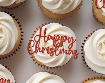 Happy Christmas Cupcake Toppers Christmas Toppers Cake Topper Xmas Toppers Accessories Gold Christmas Party Decorations Cake Decorations