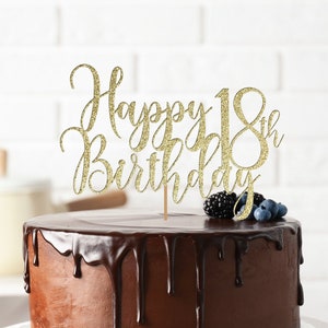 Happy 18th Birthday Cake Topper, Birthday Decorations, 21st 25th 30th 40th 50th 60th 70th 80th 90th 100th Cake Topper, Gold Party Decoration