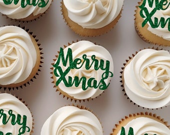 Merry Christmas Cupcake Toppers Christmas Toppers Cake Topper Xmas Toppers Accessories Gold Christmas Party Decorations Cake Decorations