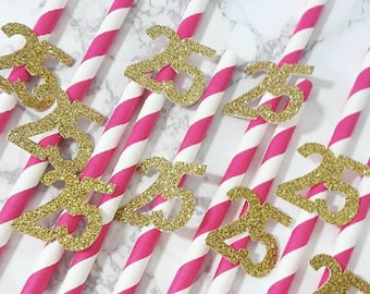 Pack of 10 Pink Glitter Party Paper Straws Birthday Party Celebration Straws Party Decor Customised Personalised Birthday Straws