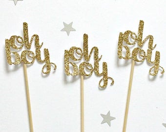 Oh Boy Cupcake Toppers, Baby Cake Topper, Baby Shower Topper, Baby Boy