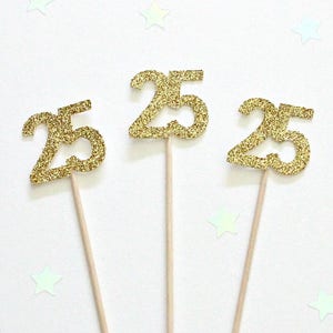 12 Gold Glitter 25th Birthday Cupcake Toppers Birthday Cake Topper 16th 18th 21st 30th 40th 50th 60th 70th 80th 90th 100th Birthday Toppers