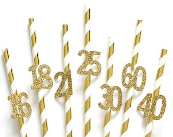 Pack of 10 Gold Glitter Party Paper Straws Birthday Party Celebration Straws Party Decor Customised Personalised Birthday Straws