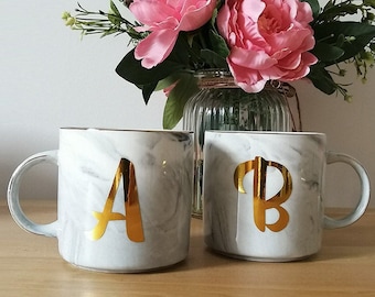 Single Letter Grey Marble Mug Set Personalised Mugs Couple Gifts Couple Gifts Alphabet Mugs Home Gifts Wedding Gift For Her For Him