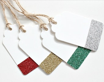 Glitter Dipped Gift Tags Christmas Tags Luggage Tags Wedding Favour Tags Wedding Gift Bag Tags Gold Silver Red Green Rustic Tags White Tags