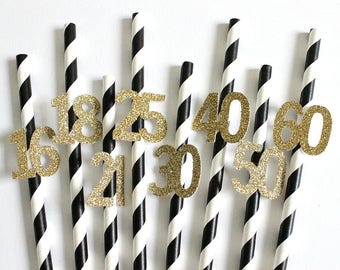 Pack of 10 Gold Glitter Party Paper Straws Birthday Party Celebration Straws Party Decor Customised Personalised Birthday Straws