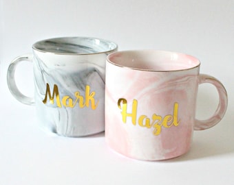 Gold Marble Mug Set Personalised Mugs Couple Gifts Couple Gifts Personalised Mugs Personalised Home Gifts Wedding Gift Grey Mug Pink Mug