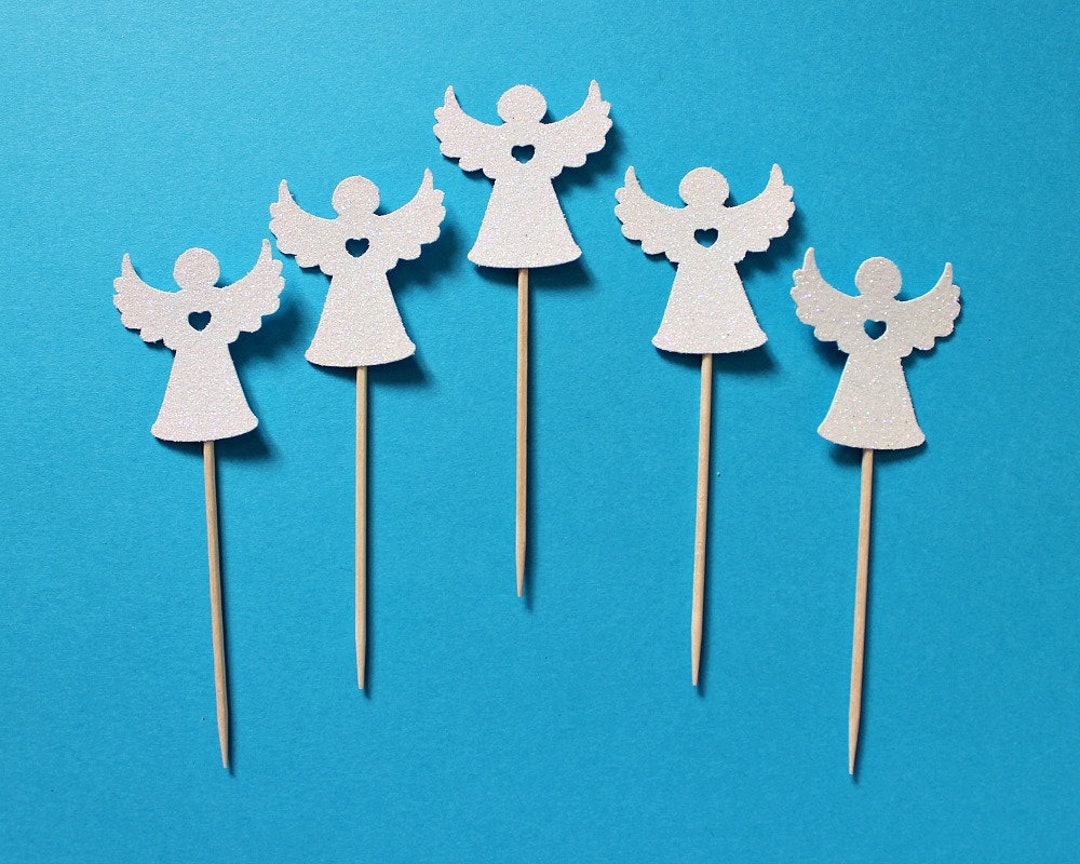12 Angel Wings Cupcake Toppers Baptism Decorations Christening First