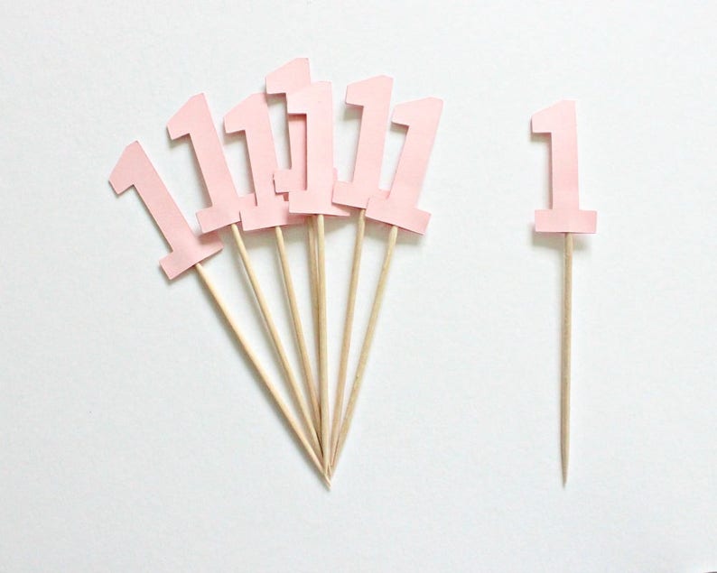12 Pink 1st Birthday Cupcake Toppers Birthday Cake Topper First Party ...