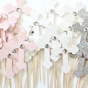 Cross Cupcake Toppers Baptism Decorations Christening Cross First Communion Baby Shower Baby Girl Baby Boy Baby Shower Cupcake Topper
