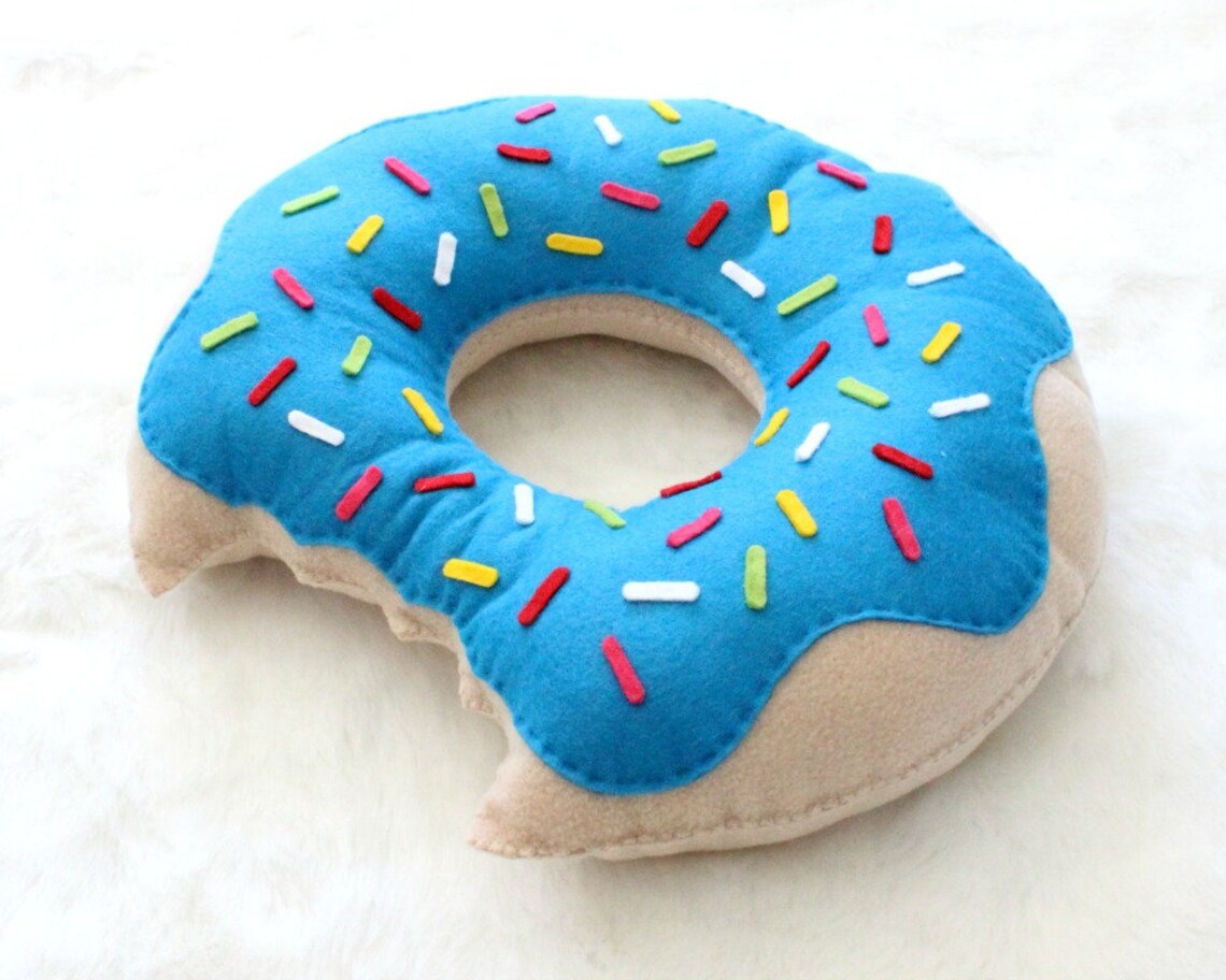 Cute Blue Doughnut Pillow Hand Sewn Fleece Felt Cute Pillow Etsy