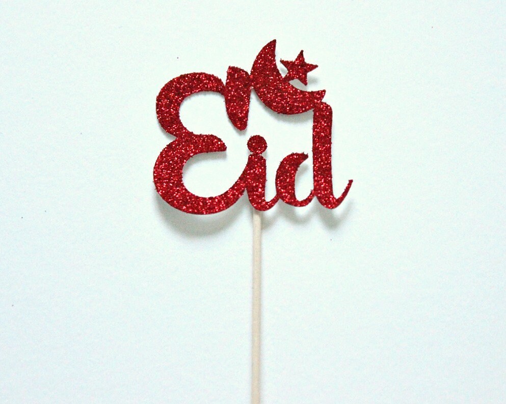 Eid Mubarak Kuchenaufsatz – Glitzernder Stern & Mond, Silber, Ca. 22 Cm, Für Ramadan & Islamische Feste