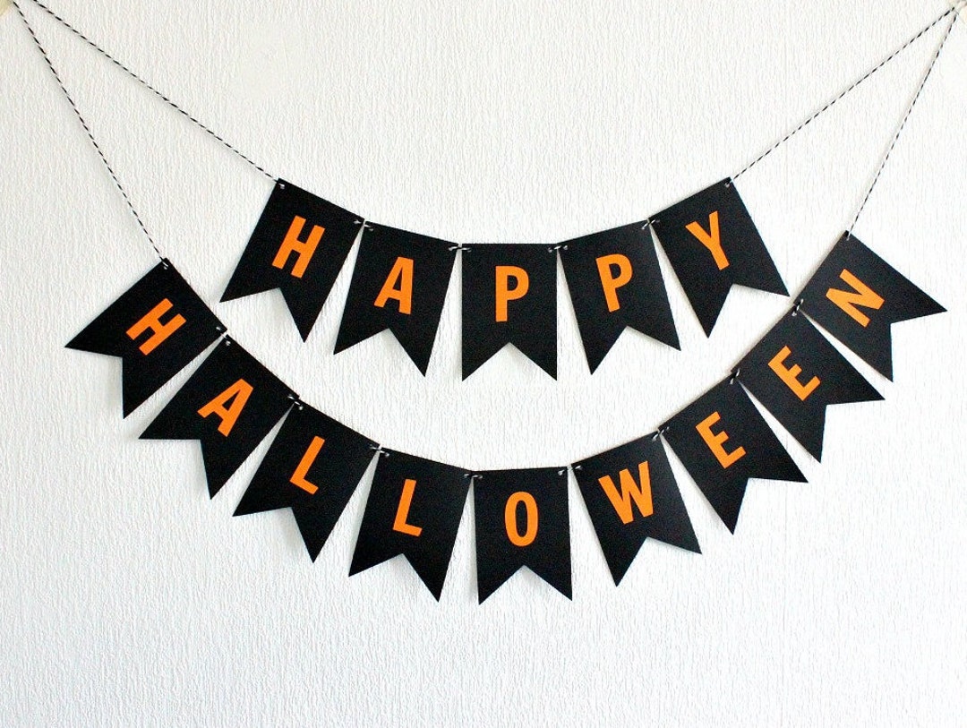 Happy Halloween Banner – Gruselige Papier-Girlande Mit Kürbissen & Spinnen Für Party-Deko (13x16 Cm)