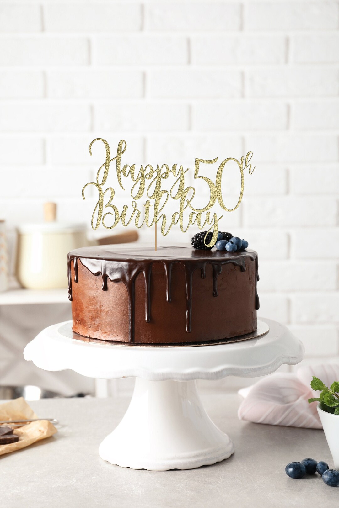Happy 50th Birthday Cake Topper, Birthday Decor, 18th 21st 25th 30th ...