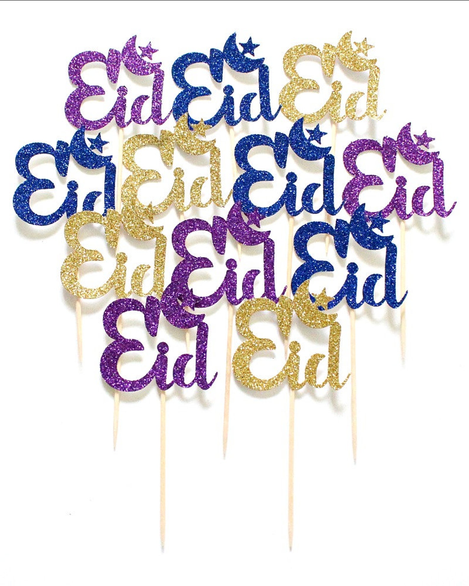 12 Glitter Eid Mubarak Cupcake Toppers Eid Cake Topper Eid Etsy