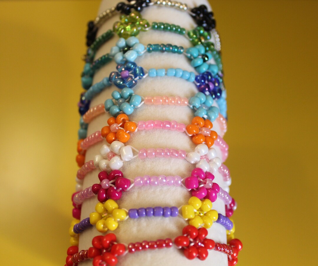 Colorful Daisy Chain Flower Beaded Friendship Bracelet Handmade Jewelry