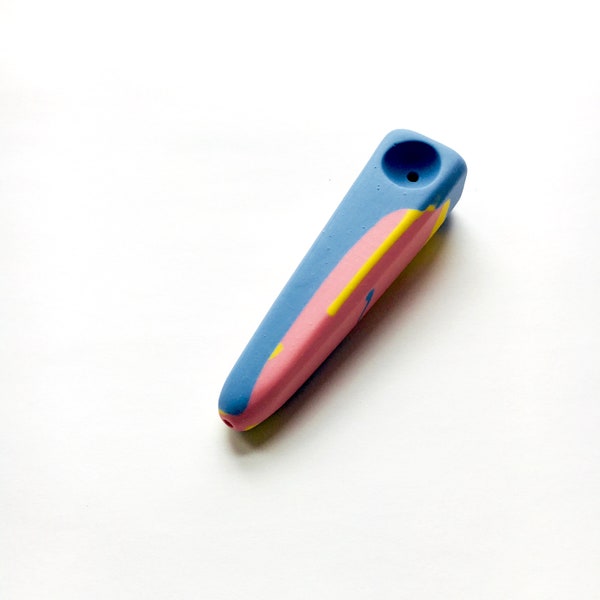 Modern Porcelain Smoking Pipe- Yellow/Blue/Pink Shorty