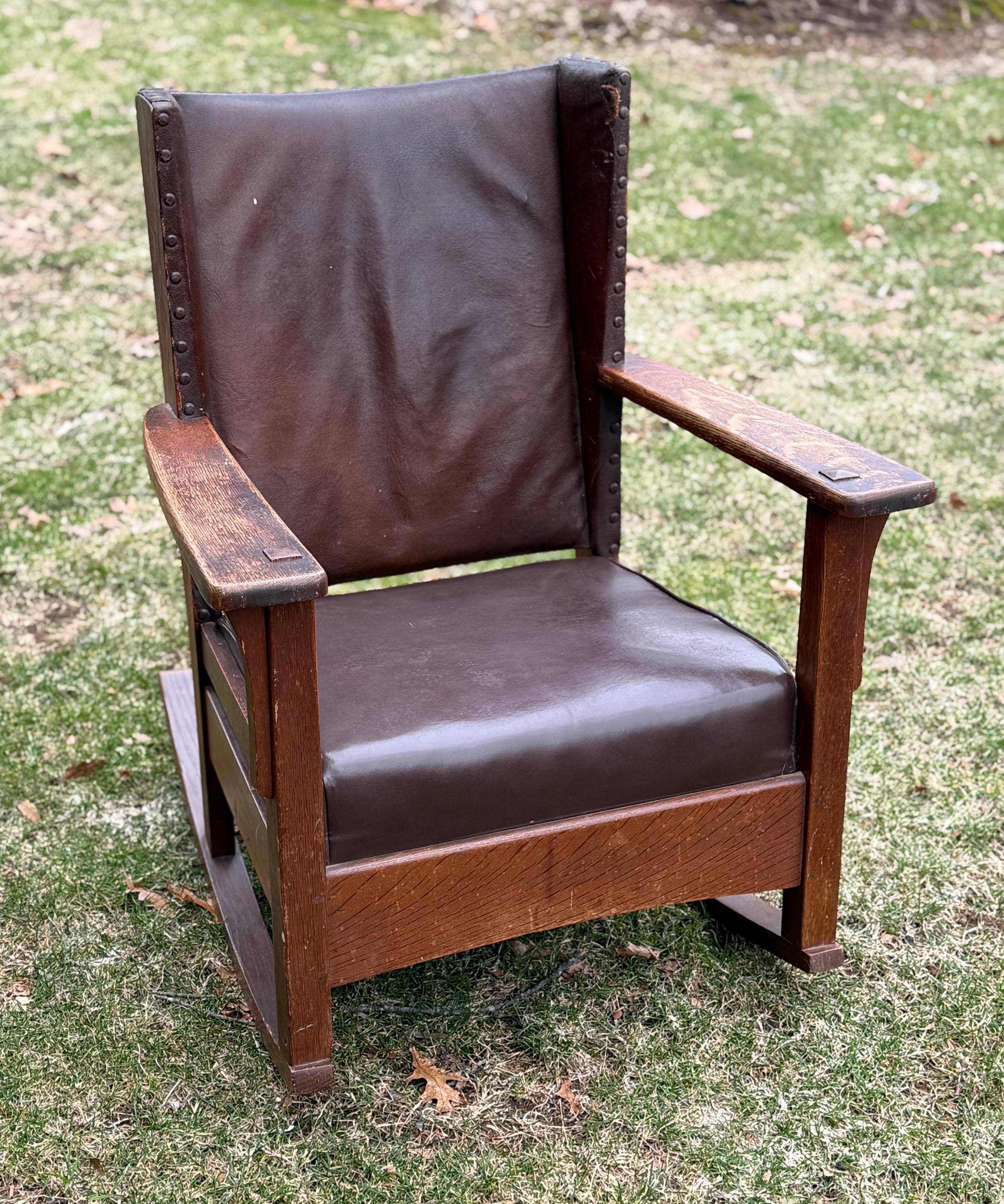Rocking Chair Antique Leather Seat - Etsy