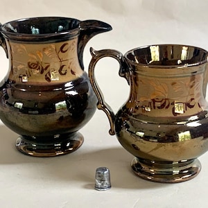 Two Antique Copper Lustre English Pitchers Circa Late 1800s