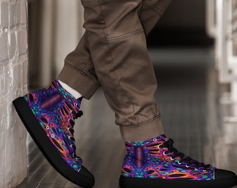 Men's Psychedelic High Top Canvas Shoes: EDM Rave Festival Sneakers