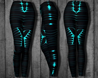 Leggings Black Aqua, Leggings géométriques, Leggings Rave, Leggings Gym, Vêtements de performance, Pantalons de danse, Leggings d’entraînement, Vêtements de yoga