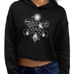 Sacred Crops hoodie, Sacred Geometry hoodie, Festival crop hoodie, Crop Circles design, Merkaba, Flower of Life, Ying & Yang, 4 colors