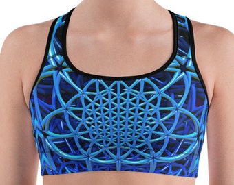 Flower of life Fractal Art Sports bra, Sacred Geometry Sports Bra, Active Wear, Gym Bra, Festival Sports Bra, Racerback Sports Bra